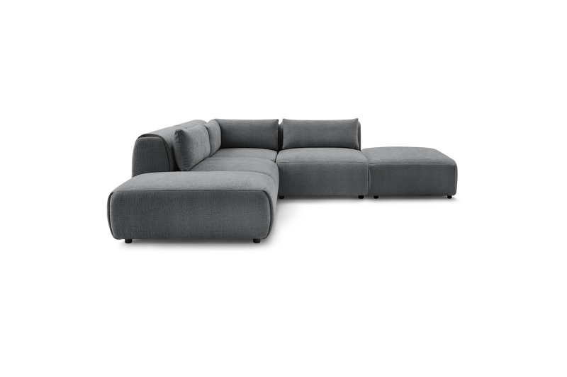 Canapé D'Angle Fixe Modulable - Jeanne - Tissu Texturé Avec 2 Chauffeuses, 1 Angle Et 2 Poufs
