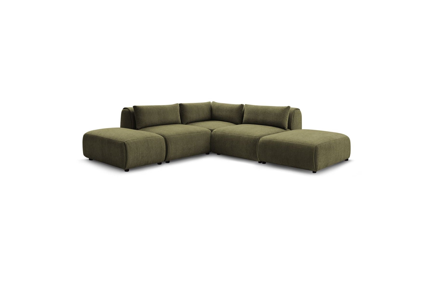 Jeanne - Fixed Modular Corner Sofa - Textured Fabric with 2 Armless Chairs, 1 Corner Unit and 2 Pouffes