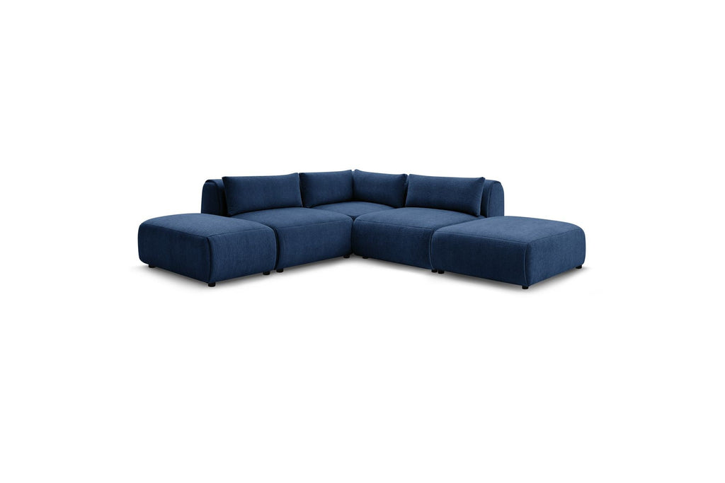 Jeanne - Fixed Modular Corner Sofa - Textured Fabric with 2 Armless Chairs, 1 Corner Unit and 2 Pouffes