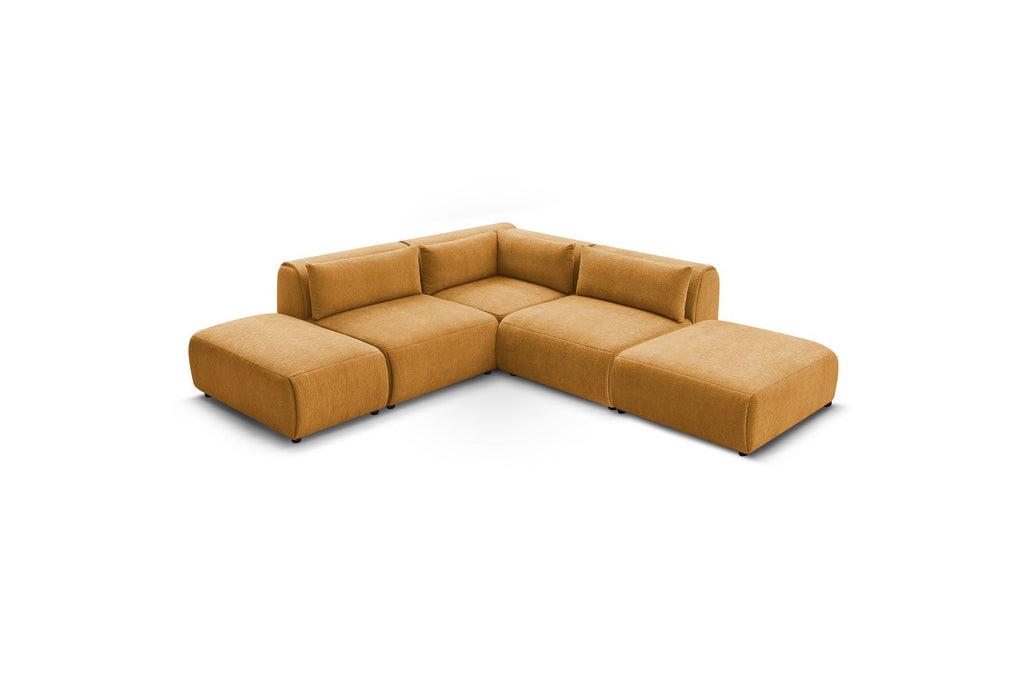 Jeanne - Fixed Modular Corner Sofa - Textured Fabric with 2 Armless Chairs, 1 Corner Unit and 2 Pouffes