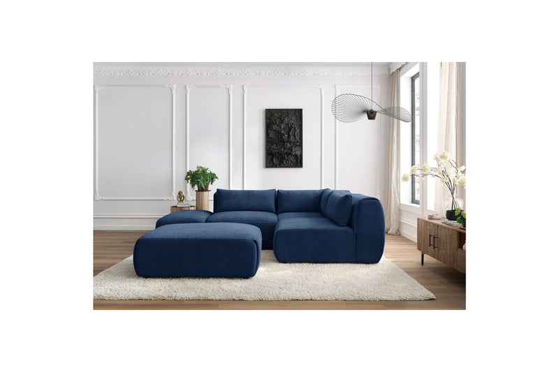 Canapé D'Angle Fixe Modulable - Jeanne - Tissu Texturé Avec 2 Chauffeuses, 1 Angle Et 2 Poufs