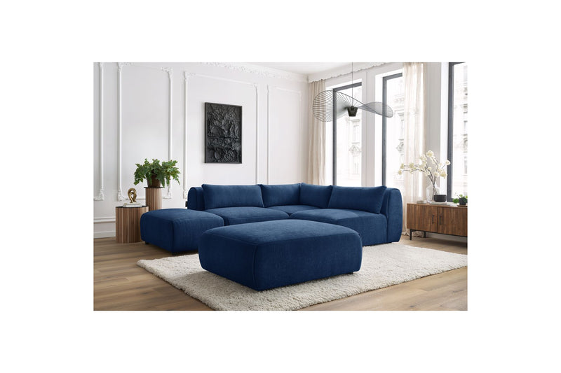 Canapé D'Angle Fixe Modulable - Jeanne - Tissu Texturé Avec 2 Chauffeuses, 1 Angle Et 2 Poufs