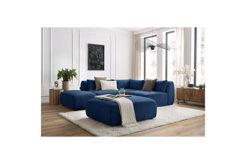 Canapé D'Angle Fixe Modulable - Jeanne - Tissu Texturé Avec 2 Chauffeuses, 1 Angle Et 2 Poufs