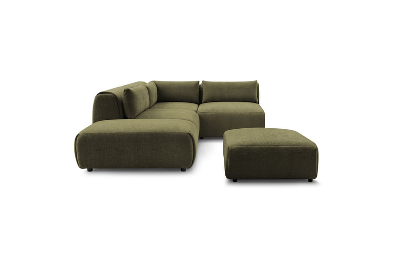 Canapé D'Angle Fixe Modulable - Jeanne - Tissu Texturé Avec 2 Chauffeuses, 1 Angle Et 2 Poufs