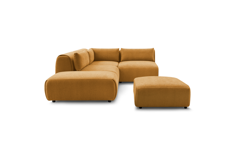 Canapé D'Angle Fixe Modulable - Jeanne - Tissu Texturé Avec 2 Chauffeuses, 1 Angle Et 2 Poufs