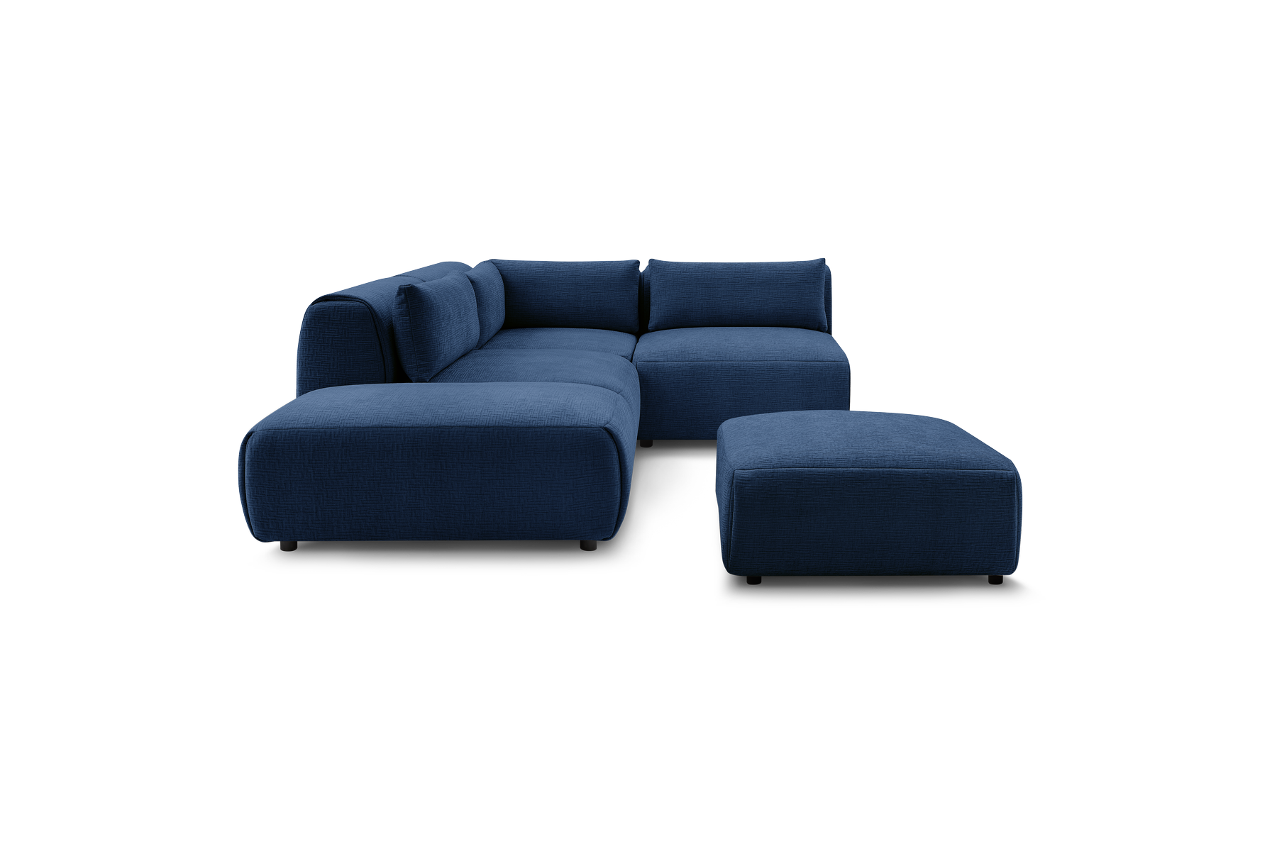 Jeanne - Fixed Modular Corner Sofa - Textured Fabric with 2 Armless Chairs, 1 Corner Unit and 2 Pouffes