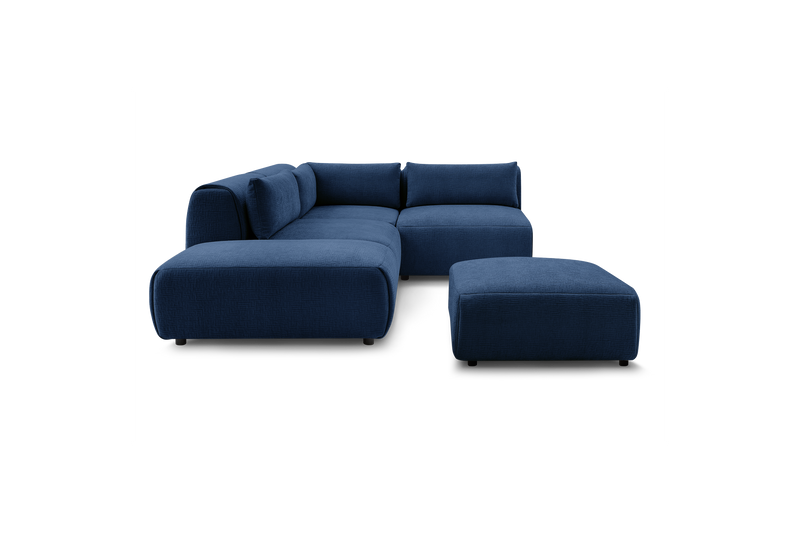 Canapé D'Angle Fixe Modulable - Jeanne - Tissu Texturé Avec 2 Chauffeuses, 1 Angle Et 2 Poufs