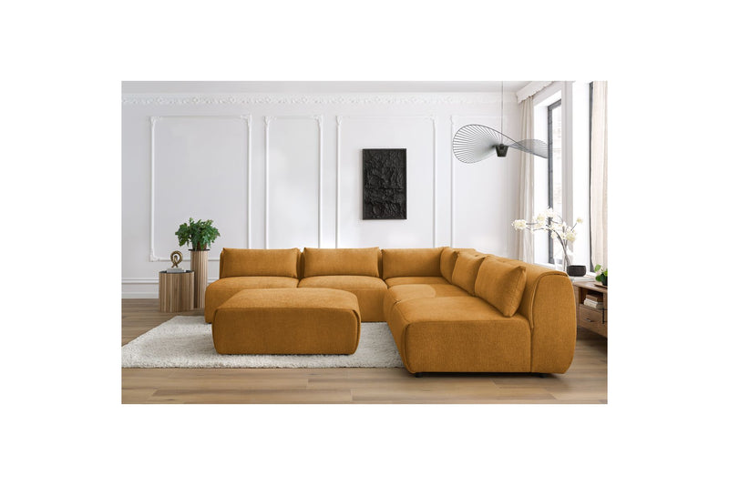 Canapé D'Angle Fixe Modulable - Jeanne - Tissu Texturé Avec 4 Chauffeuses, 1 Angle Et 1 Pouf