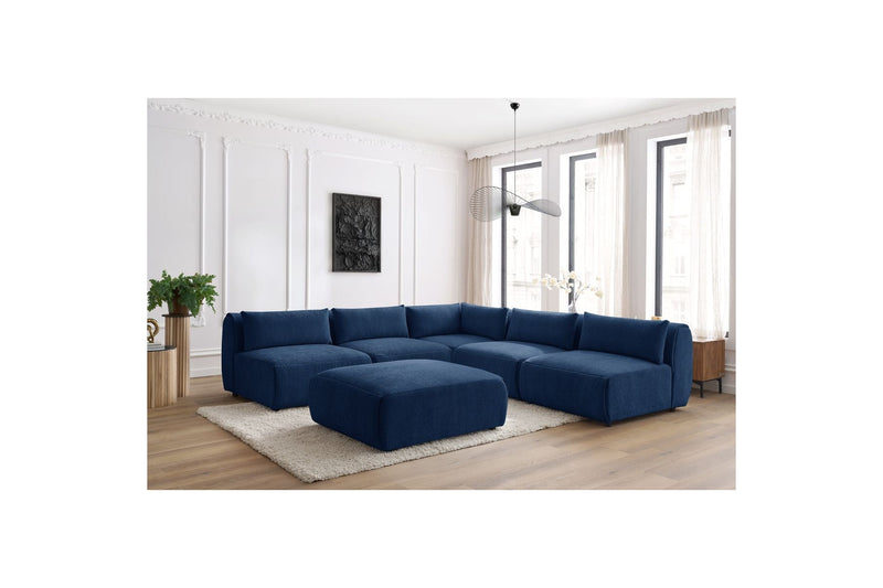 Canapé D'Angle Fixe Modulable - Jeanne - Tissu Texturé Avec 4 Chauffeuses, 1 Angle Et 1 Pouf