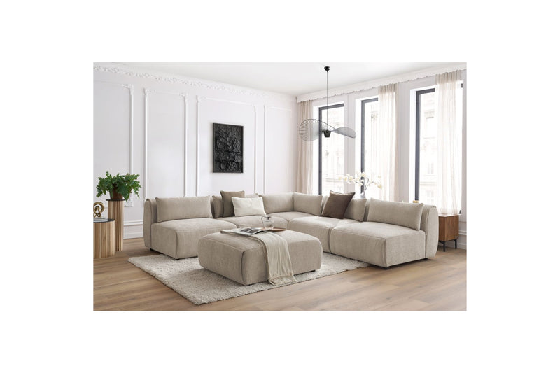 Canapé D'Angle Fixe Modulable - Jeanne - Tissu Texturé Avec 4 Chauffeuses, 1 Angle Et 1 Pouf