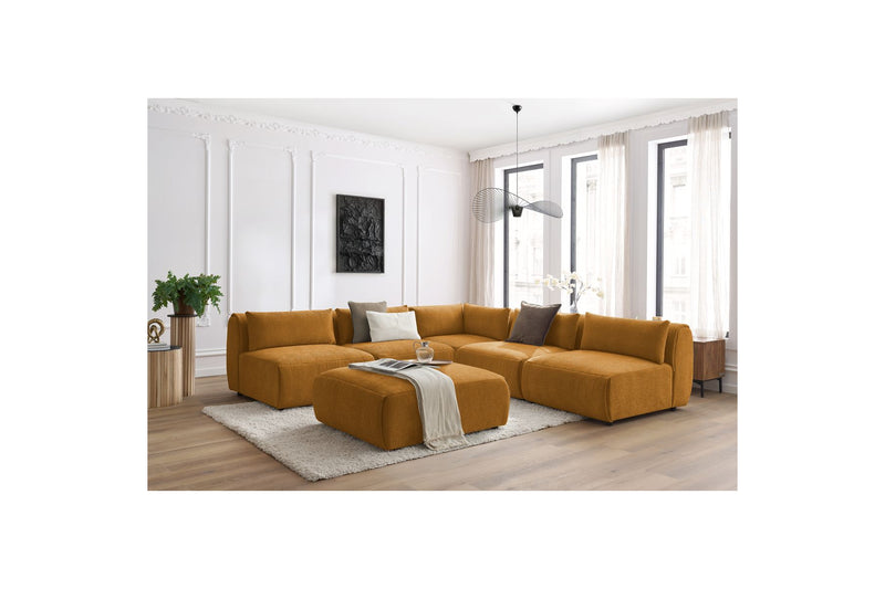 Canapé D'Angle Fixe Modulable - Jeanne - Tissu Texturé Avec 4 Chauffeuses, 1 Angle Et 1 Pouf