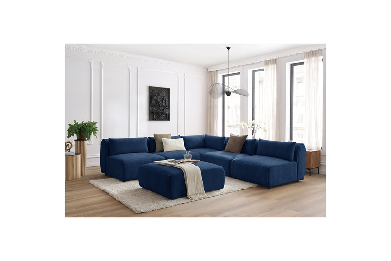 Canapé D'Angle Fixe Modulable - Jeanne - Tissu Texturé Avec 4 Chauffeuses, 1 Angle Et 1 Pouf