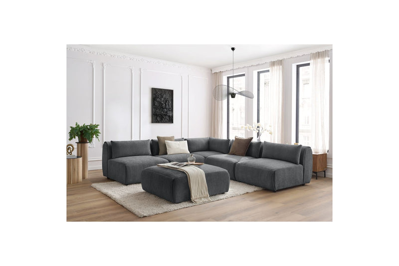 Canapé D'Angle Fixe Modulable - Jeanne - Tissu Texturé Avec 4 Chauffeuses, 1 Angle Et 1 Pouf