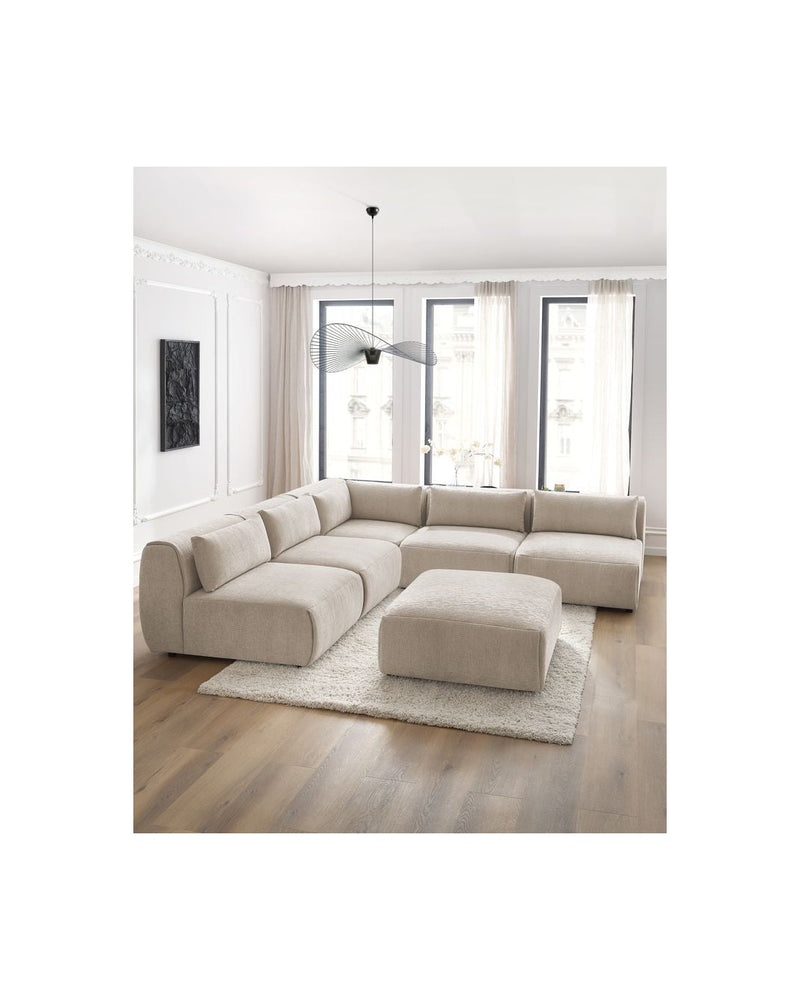 Canapé D'Angle Fixe Modulable - Jeanne - Tissu Texturé Avec 4 Chauffeuses, 1 Angle Et 1 Pouf