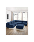 Jeanne - Fixed Modular Corner Sofa - Textured Fabric with 4 Armless Chairs, 1 Corner Unit and 1 Pouffe
