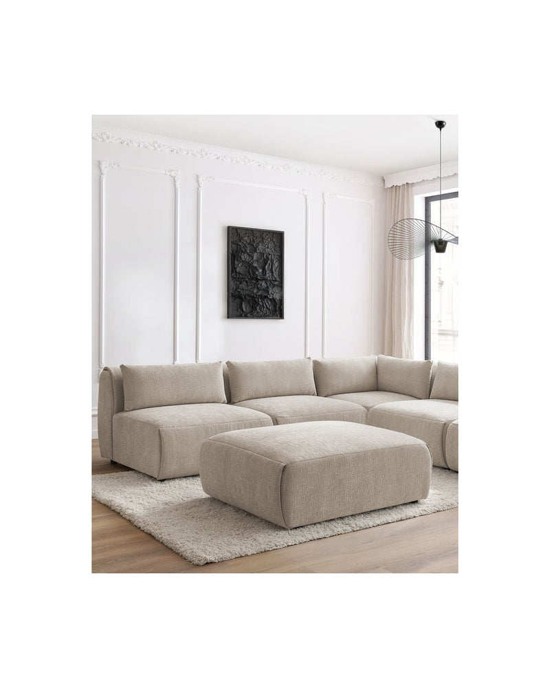 Canapé D'Angle Fixe Modulable - Jeanne - Tissu Texturé Avec 4 Chauffeuses, 1 Angle Et 1 Pouf