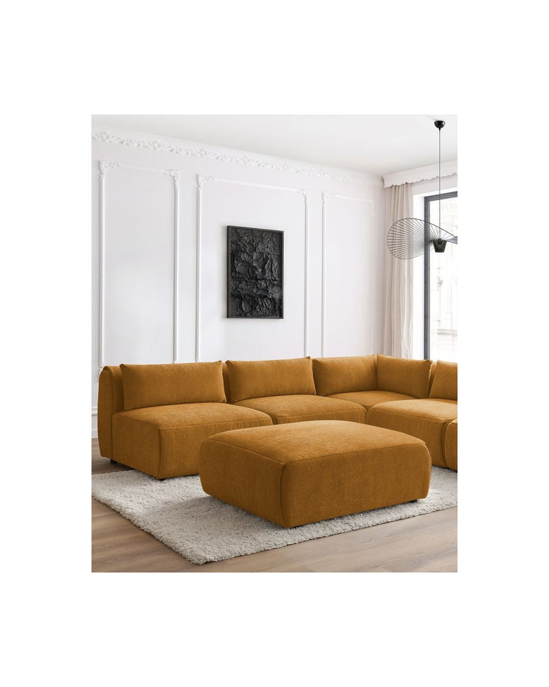 Canapé D'Angle Fixe Modulable - Jeanne - Tissu Texturé Avec 4 Chauffeuses, 1 Angle Et 1 Pouf