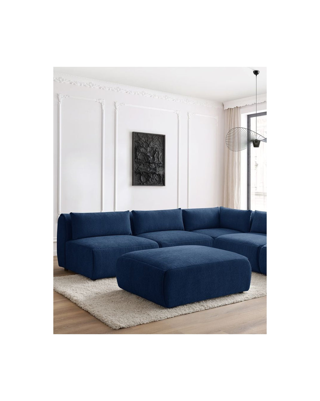 Jeanne - Fixed Modular Corner Sofa - Textured Fabric with 4 Armless Chairs, 1 Corner Unit and 1 Pouffe