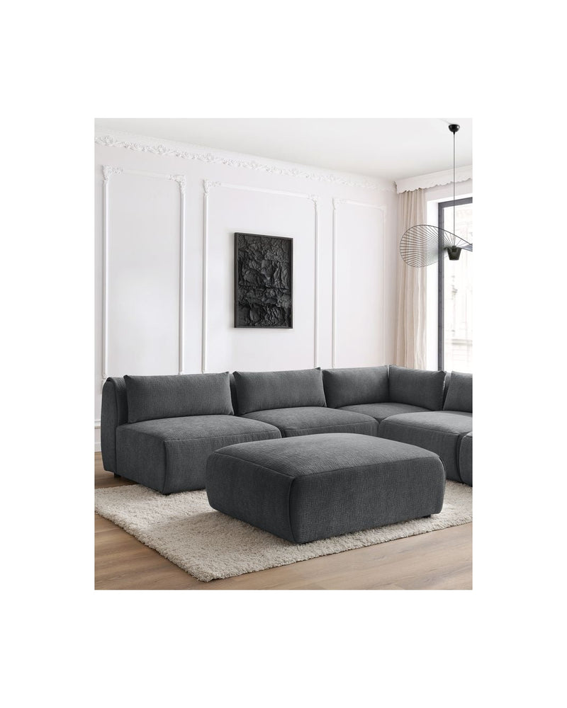 Canapé D'Angle Fixe Modulable - Jeanne - Tissu Texturé Avec 4 Chauffeuses, 1 Angle Et 1 Pouf