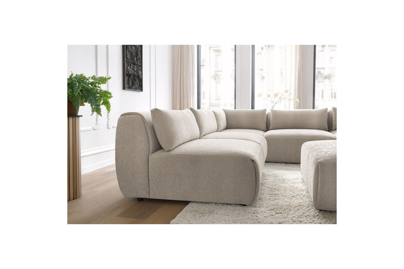 Canapé D'Angle Fixe Modulable - Jeanne - Tissu Texturé Avec 4 Chauffeuses, 1 Angle Et 1 Pouf