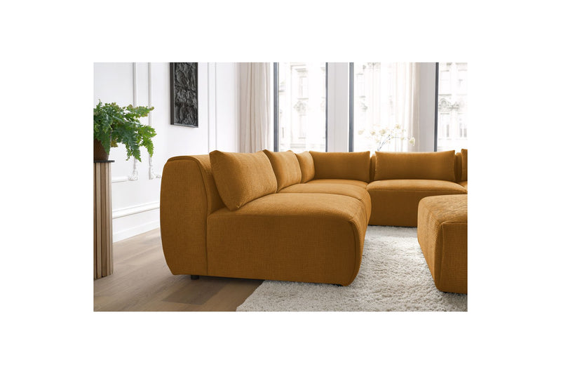 Canapé D'Angle Fixe Modulable - Jeanne - Tissu Texturé Avec 4 Chauffeuses, 1 Angle Et 1 Pouf