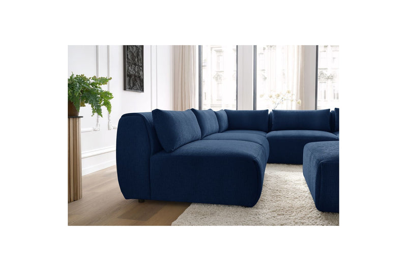 Canapé D'Angle Fixe Modulable - Jeanne - Tissu Texturé Avec 4 Chauffeuses, 1 Angle Et 1 Pouf