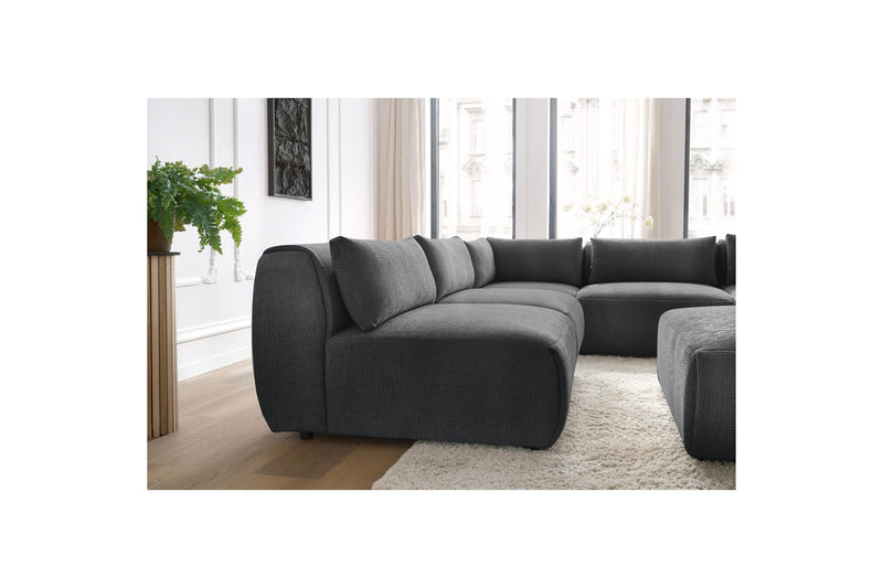 Canapé D'Angle Fixe Modulable - Jeanne - Tissu Texturé Avec 4 Chauffeuses, 1 Angle Et 1 Pouf
