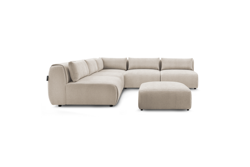 Canapé D'Angle Fixe Modulable - Jeanne - Tissu Texturé Avec 4 Chauffeuses, 1 Angle Et 1 Pouf