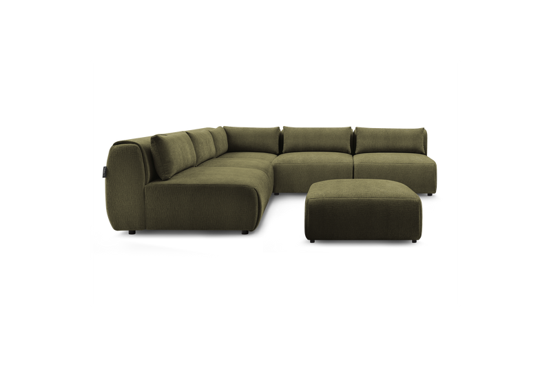 Canapé D'Angle Fixe Modulable - Jeanne - Tissu Texturé Avec 4 Chauffeuses, 1 Angle Et 1 Pouf