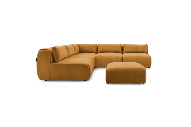 Canapé D'Angle Fixe Modulable - Jeanne - Tissu Texturé Avec 4 Chauffeuses, 1 Angle Et 1 Pouf