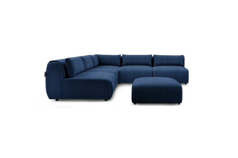 Canapé D'Angle Fixe Modulable - Jeanne - Tissu Texturé Avec 4 Chauffeuses, 1 Angle Et 1 Pouf