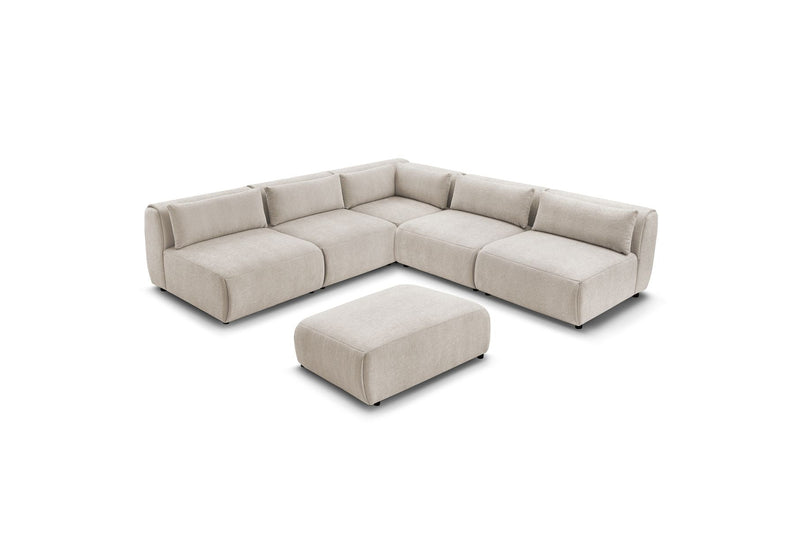 Canapé D'Angle Fixe Modulable - Jeanne - Tissu Texturé Avec 4 Chauffeuses, 1 Angle Et 1 Pouf