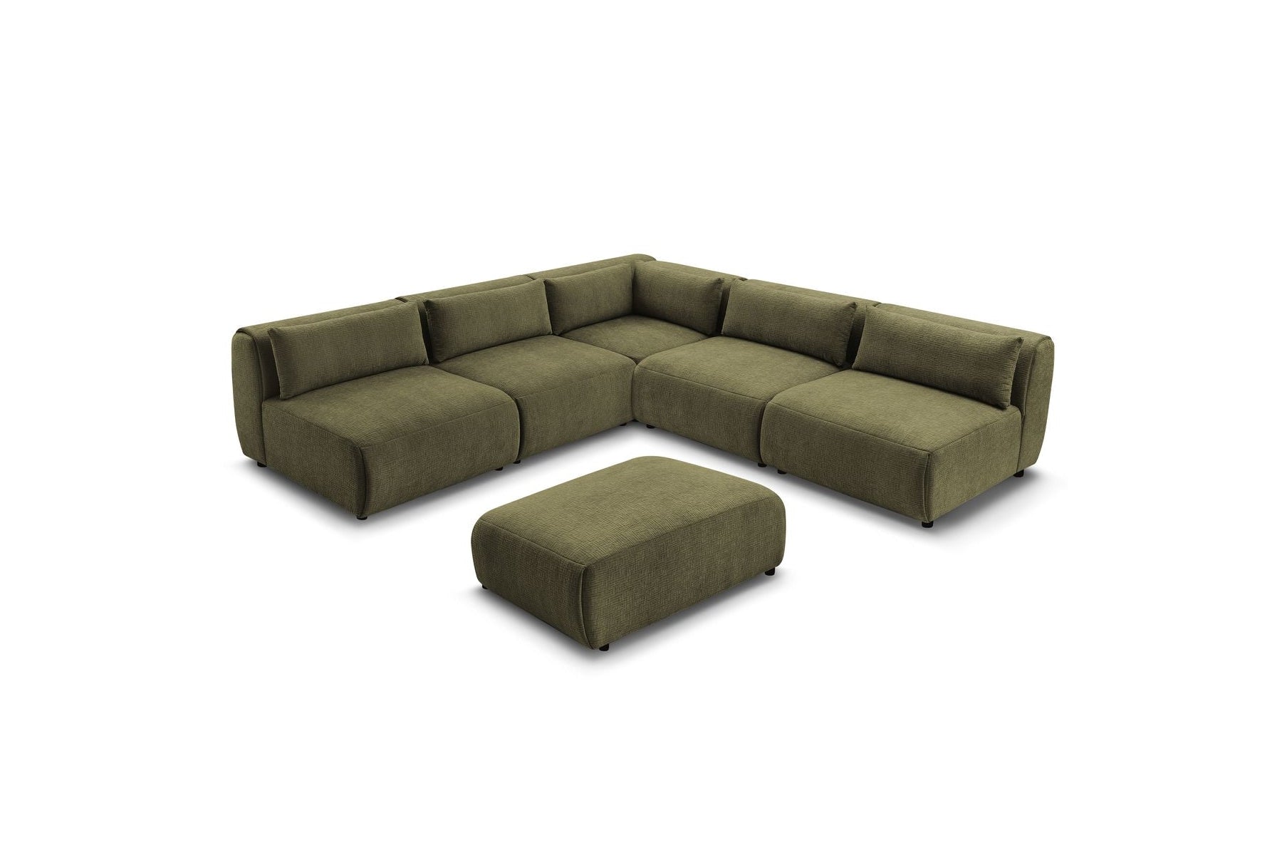 Jeanne - Fixed Modular Corner Sofa - Textured Fabric with 4 Armless Chairs, 1 Corner Unit and 1 Pouffe