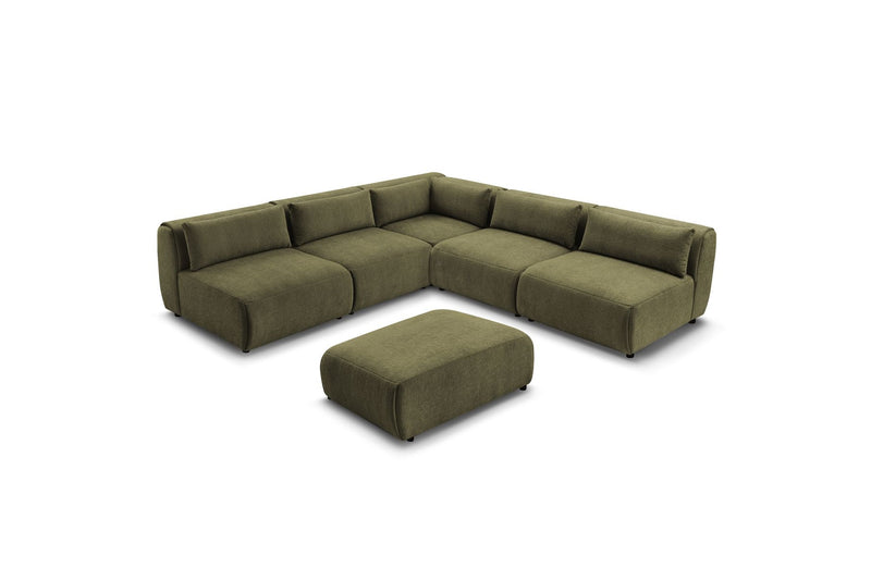 Canapé D'Angle Fixe Modulable - Jeanne - Tissu Texturé Avec 4 Chauffeuses, 1 Angle Et 1 Pouf