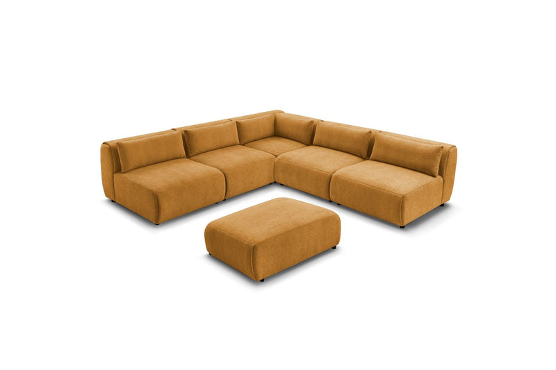 Canapé D'Angle Fixe Modulable - Jeanne - Tissu Texturé Avec 4 Chauffeuses, 1 Angle Et 1 Pouf