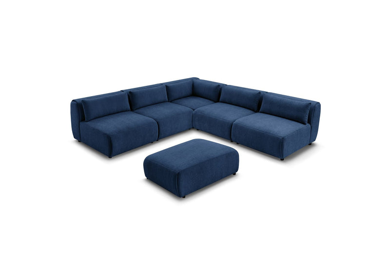 Canapé D'Angle Fixe Modulable - Jeanne - Tissu Texturé Avec 4 Chauffeuses, 1 Angle Et 1 Pouf