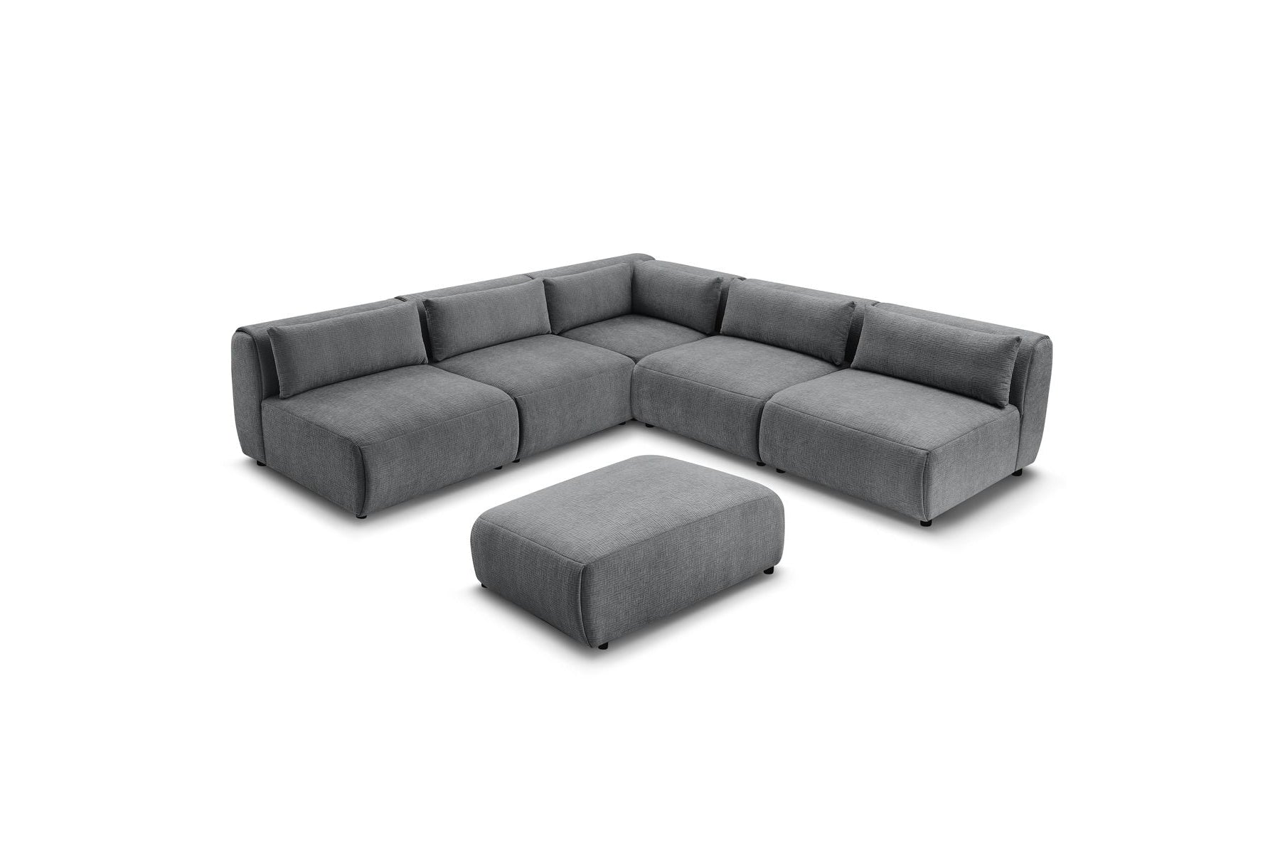 Jeanne - Fixed Modular Corner Sofa - Textured Fabric with 4 Armless Chairs, 1 Corner Unit and 1 Pouffe