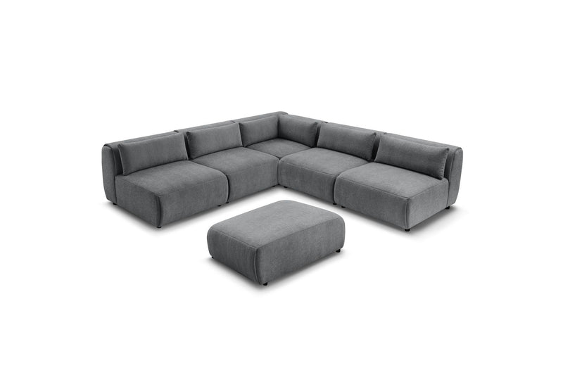 Canapé D'Angle Fixe Modulable - Jeanne - Tissu Texturé Avec 4 Chauffeuses, 1 Angle Et 1 Pouf