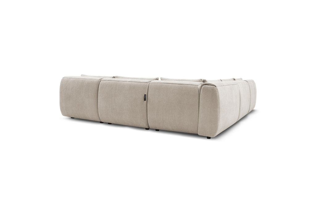 Jeanne - Fixed Modular Corner Sofa - Textured Fabric with 4 Armless Chairs, 1 Corner Unit and 1 Pouffe