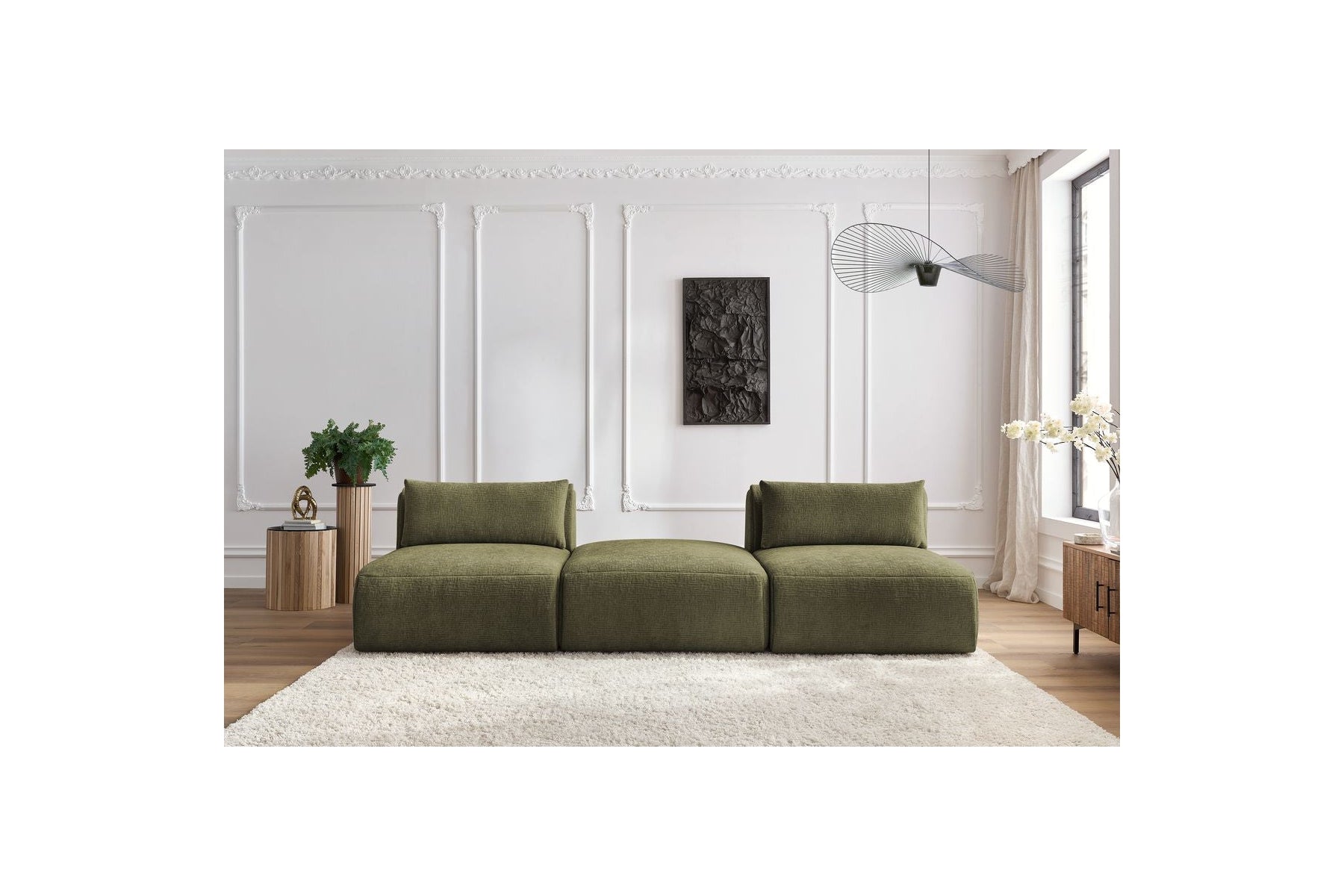Fixed Straight 3-Seater Jeanne Textured Fabric Sofa