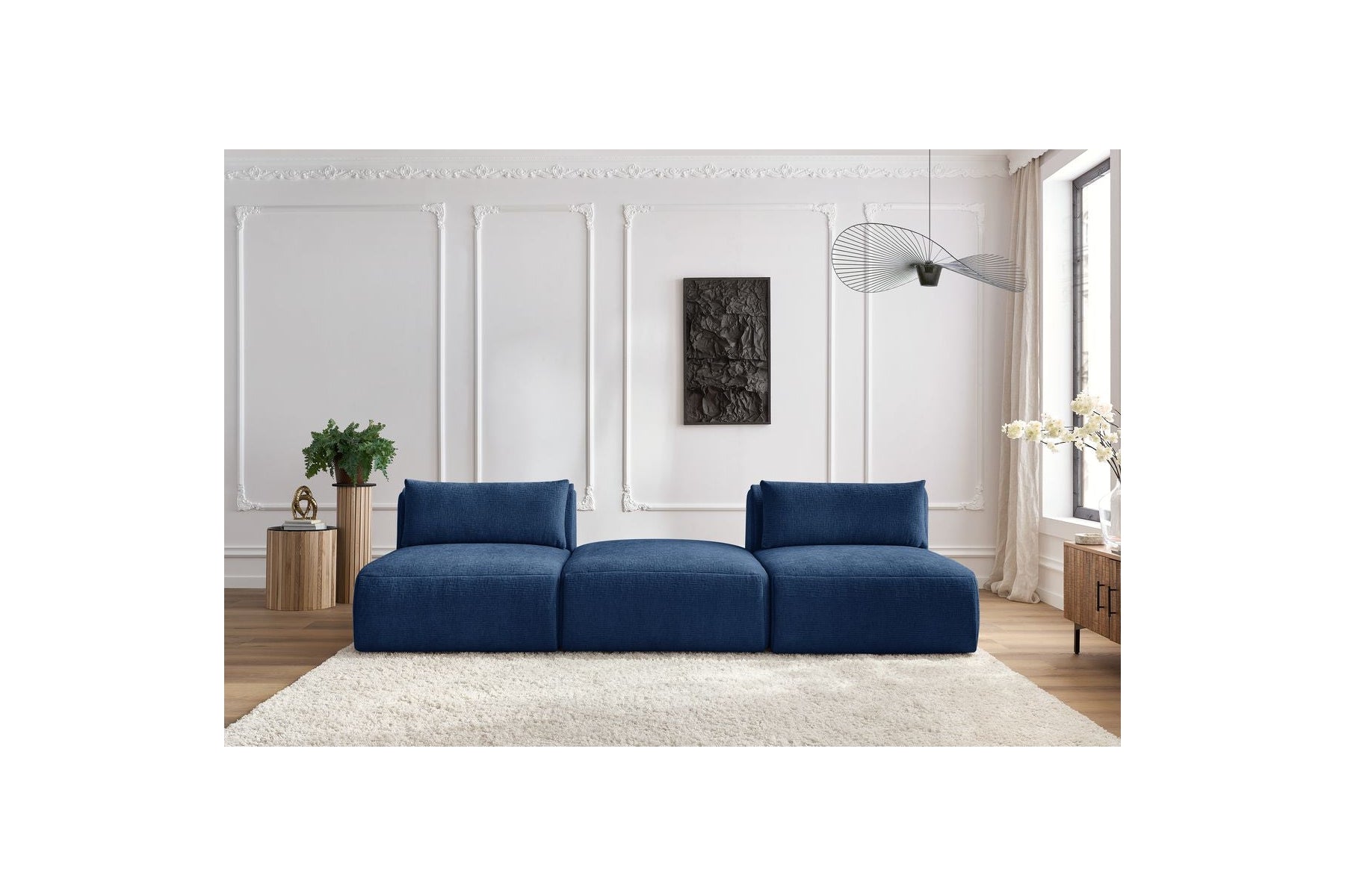 Fixed Straight 3-Seater Jeanne Textured Fabric Sofa