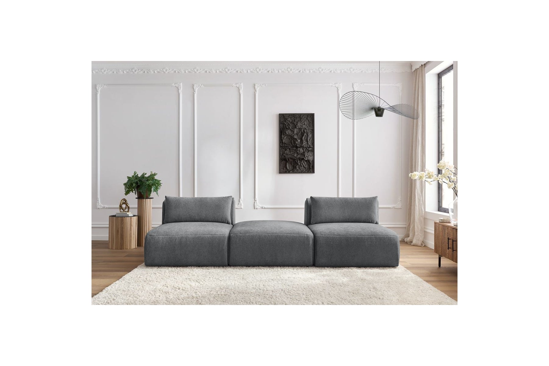 Fixed Straight 3-Seater Jeanne Textured Fabric Sofa