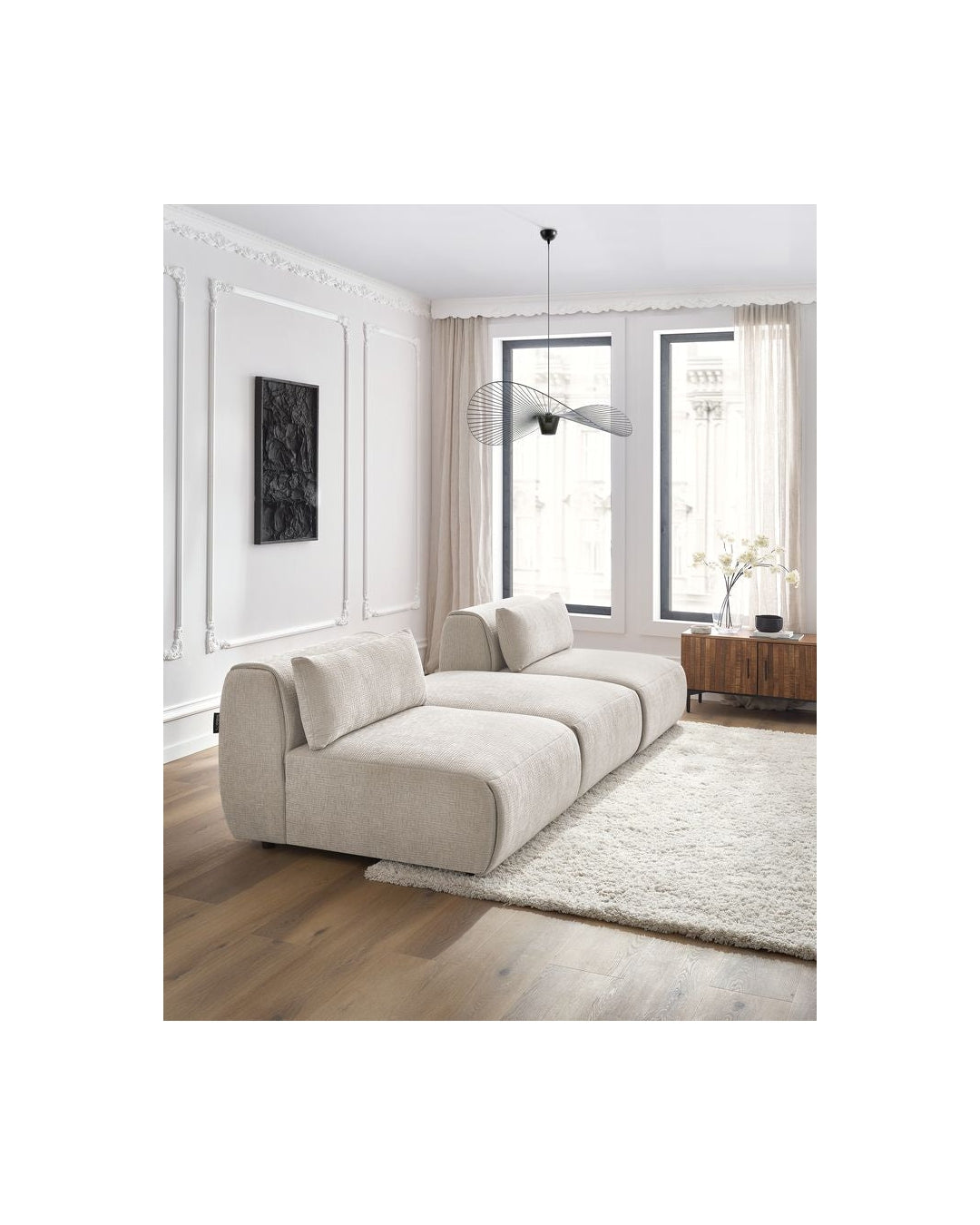 Fixed Straight 3-Seater Jeanne Textured Fabric Sofa