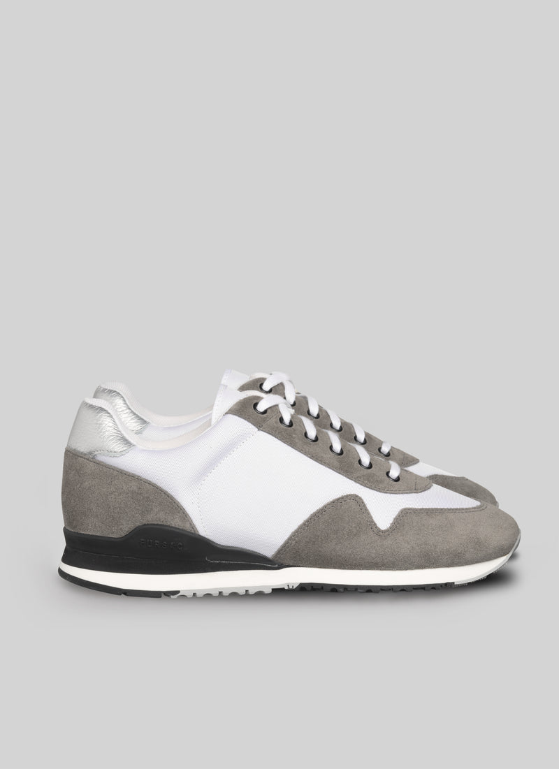 Fursac - Sneakers En Cuir Et Nylon Blanches Et Grises - Blanc