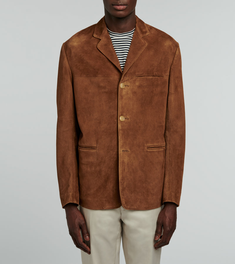 Fursac - Veste Blazer En Chèvre Velours Camel - Cognac