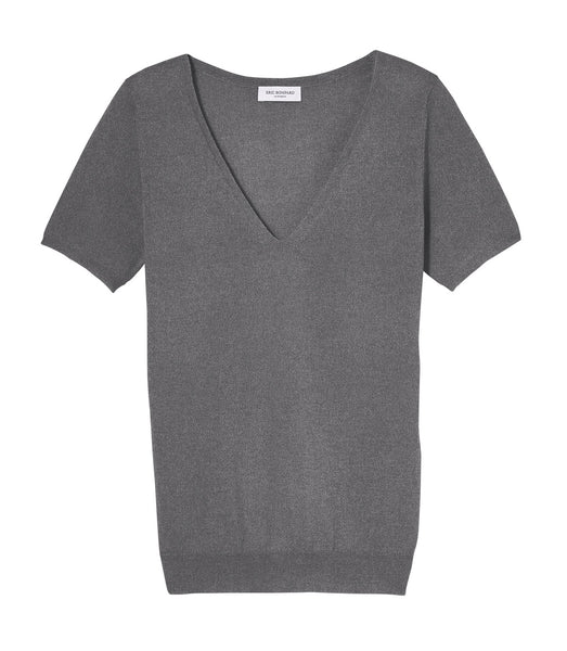 The Bradery - Pull Col V Manches Courtes Ultrafin - Beton - Femme