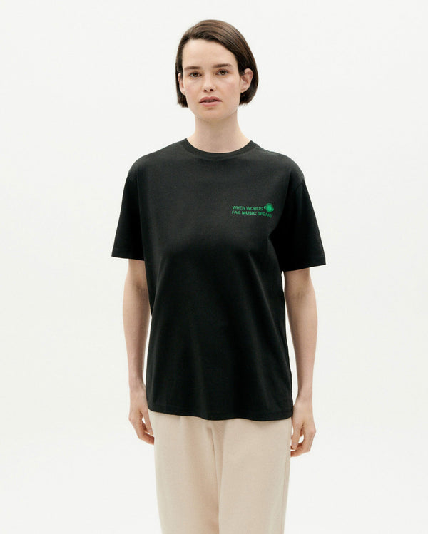 Thinking music festival sustainable black T-shirt-3