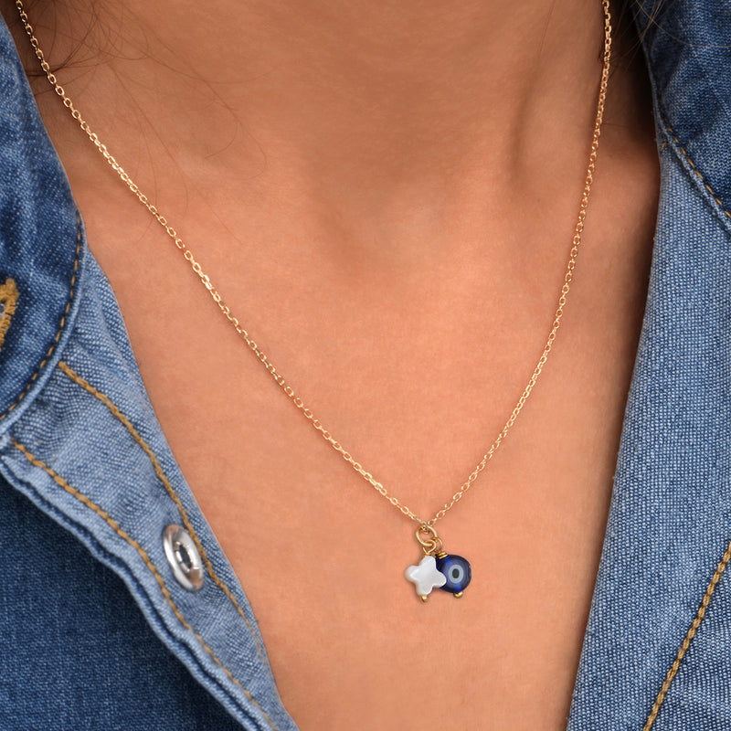 Collier Nazar Fleur Nacre - Or / Blanc - Bleu