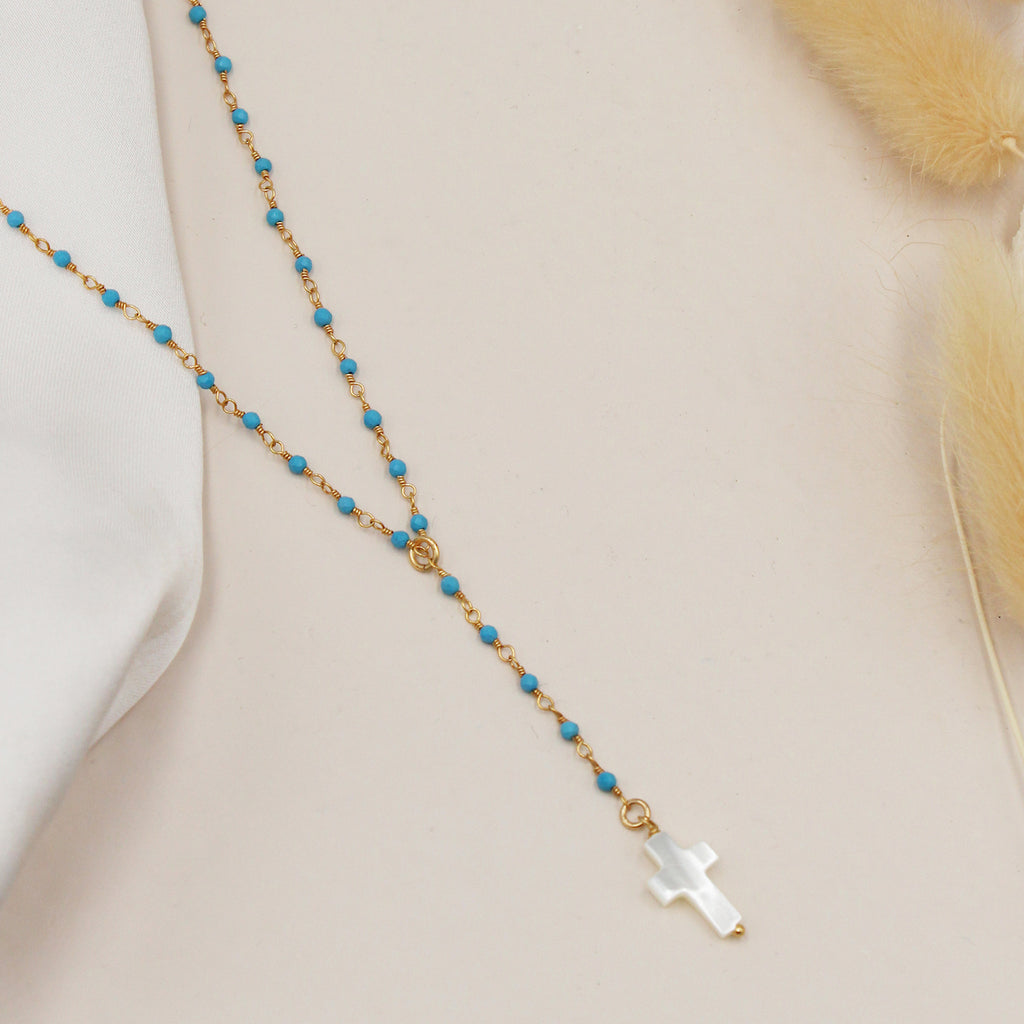 Chapelet Croix - Or & Turquoise