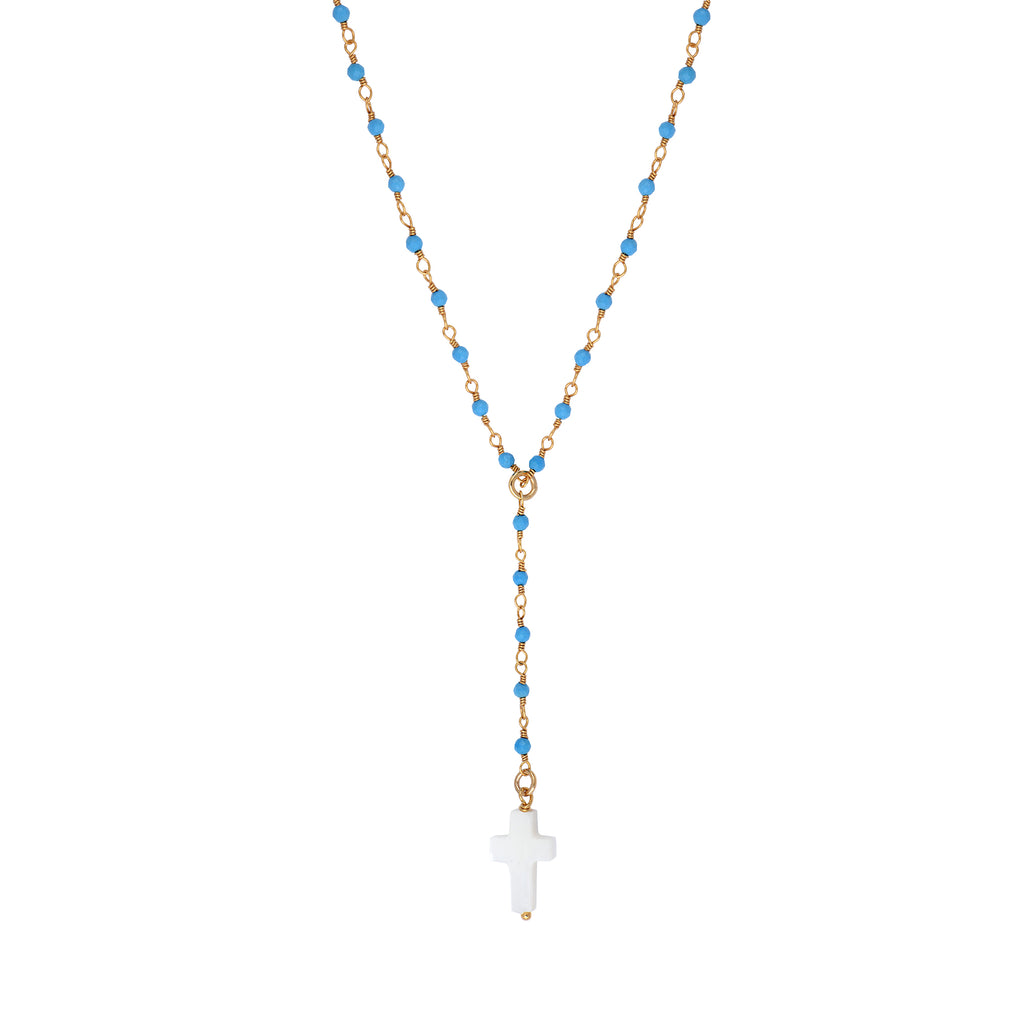Chapelet Croix - Or & Turquoise